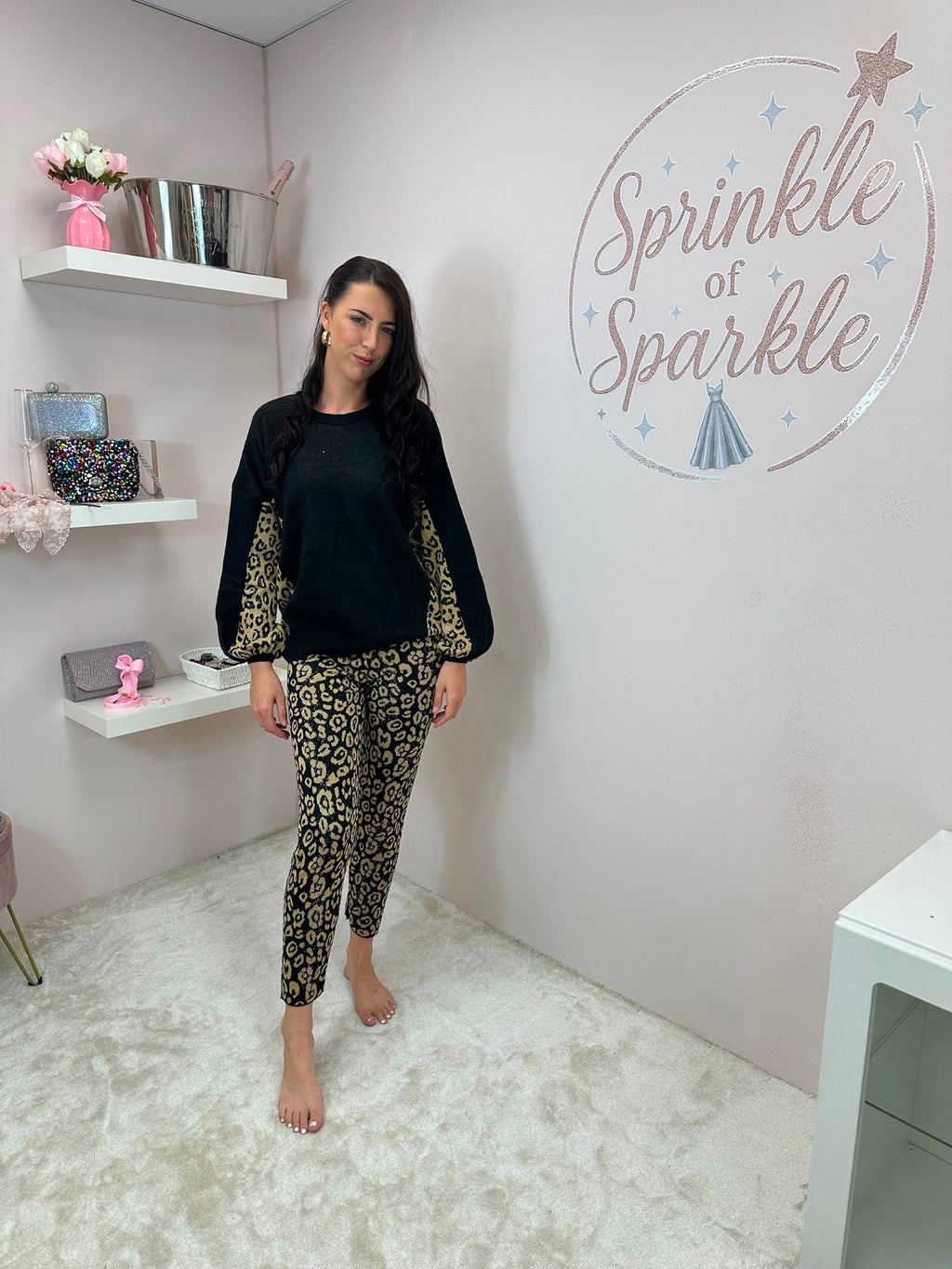 Glitter Leopard Print Lounge Set