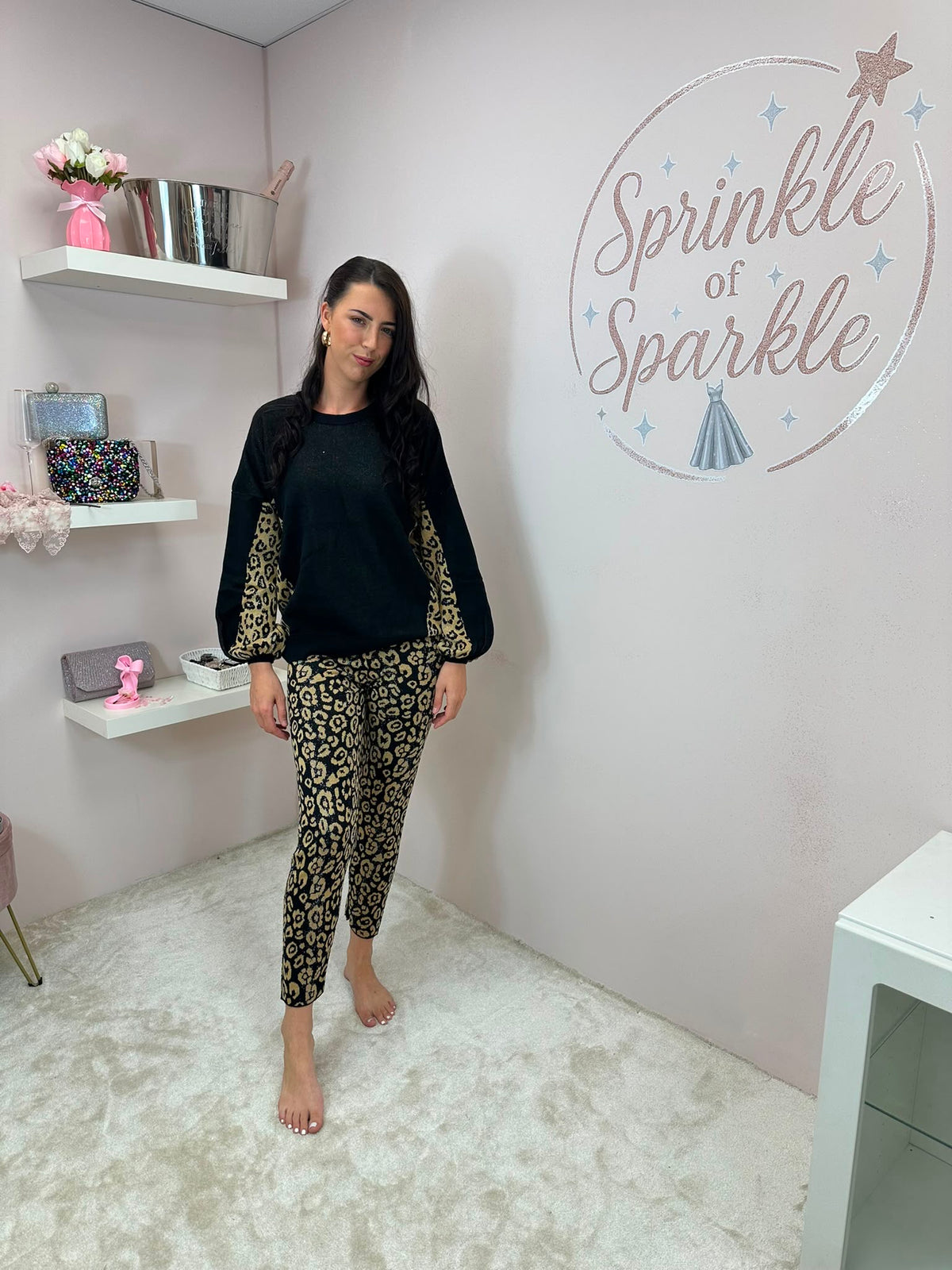 Glitter Leopard Print Lounge Set