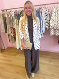 Polka Dot Ruched Sleeve Blazer