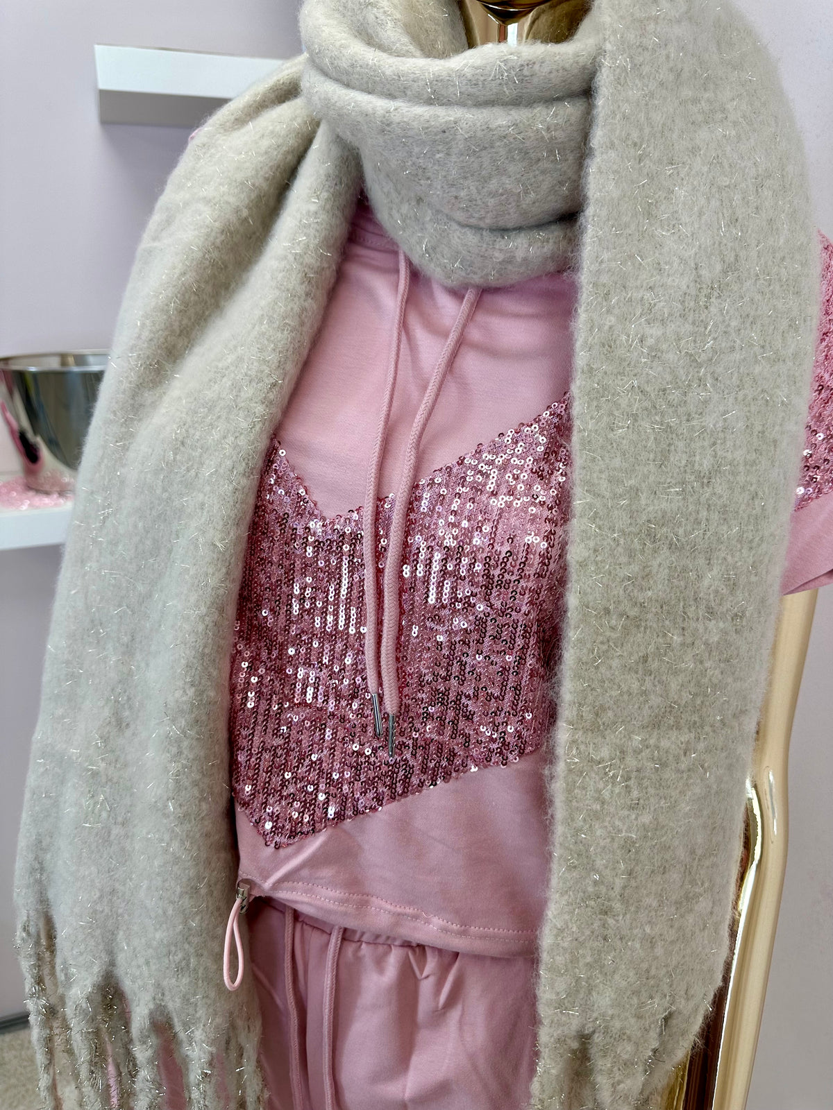 Cream Glitter Super Soft Tassel Scarf