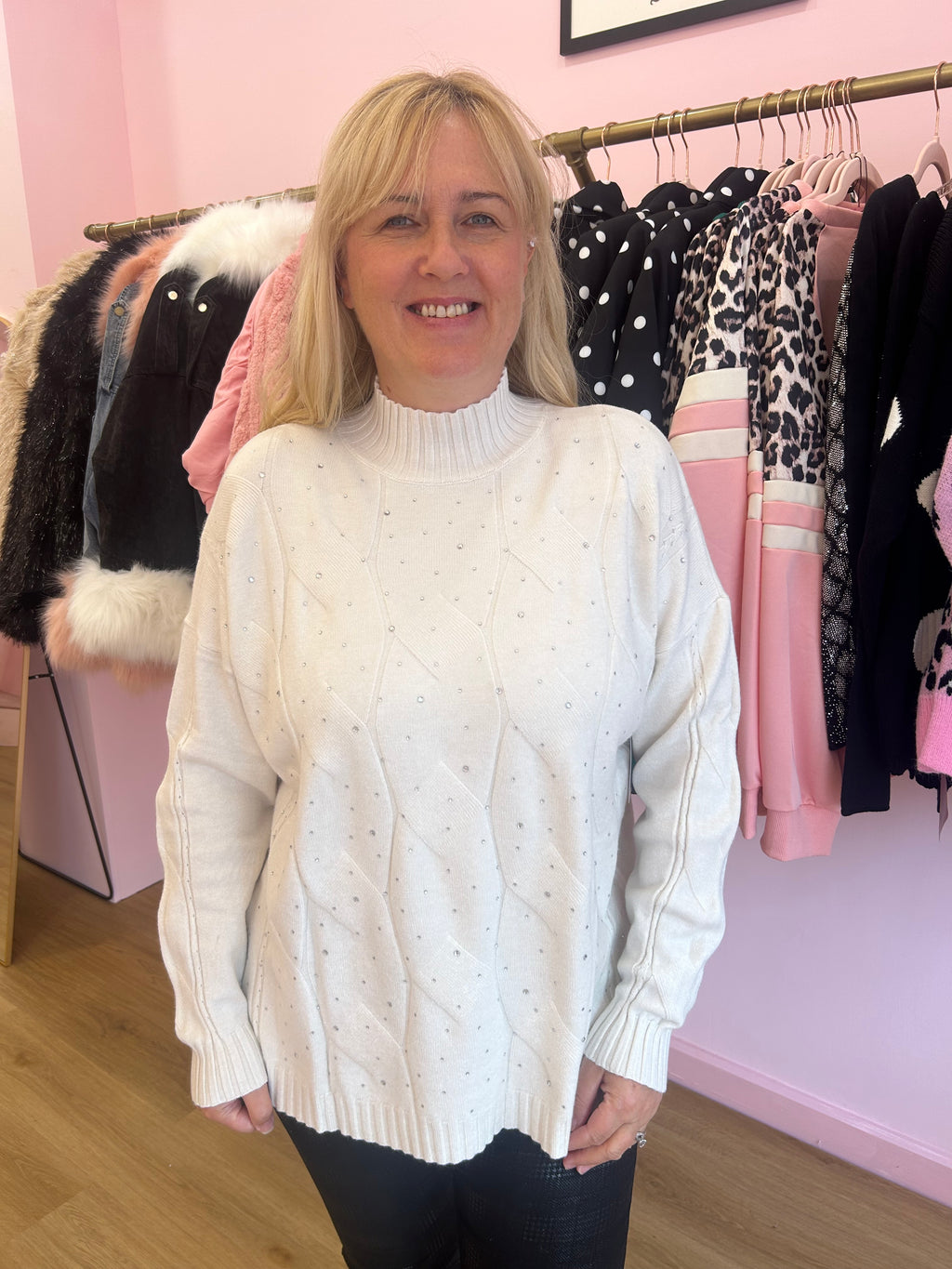 Cream Cable Knit Embellished Jumper