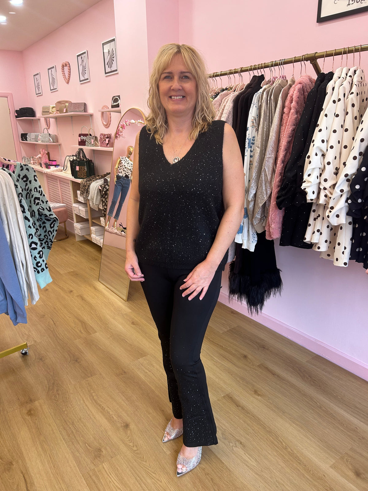 Bootleg Sparkle 2 Pocket Stretch Black Trousers