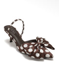 Brown and White Polka Dot Slingback Bow Kitten Heels