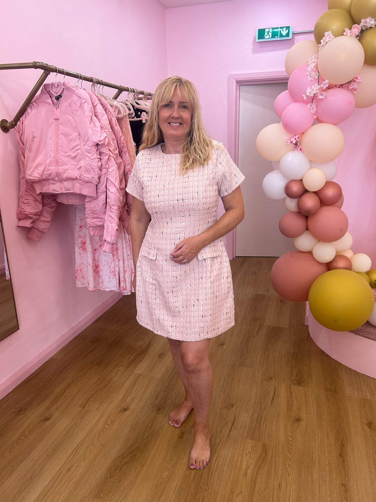 Pink Tweed Short Sleeve Mini Dress