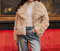 Beige Faux Fur Glittery Coat