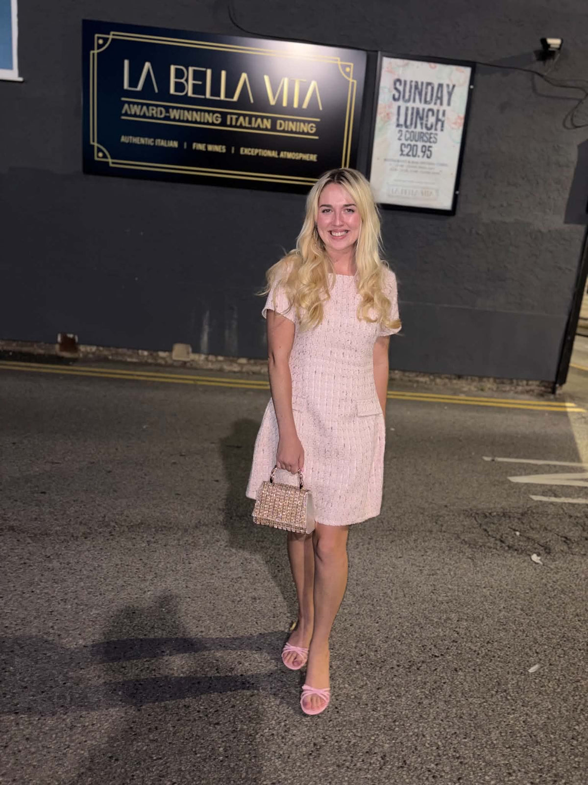 Pink Tweed Short Sleeve Mini Dress