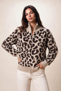 Leopard Print Full Zip Knit Cardigans
