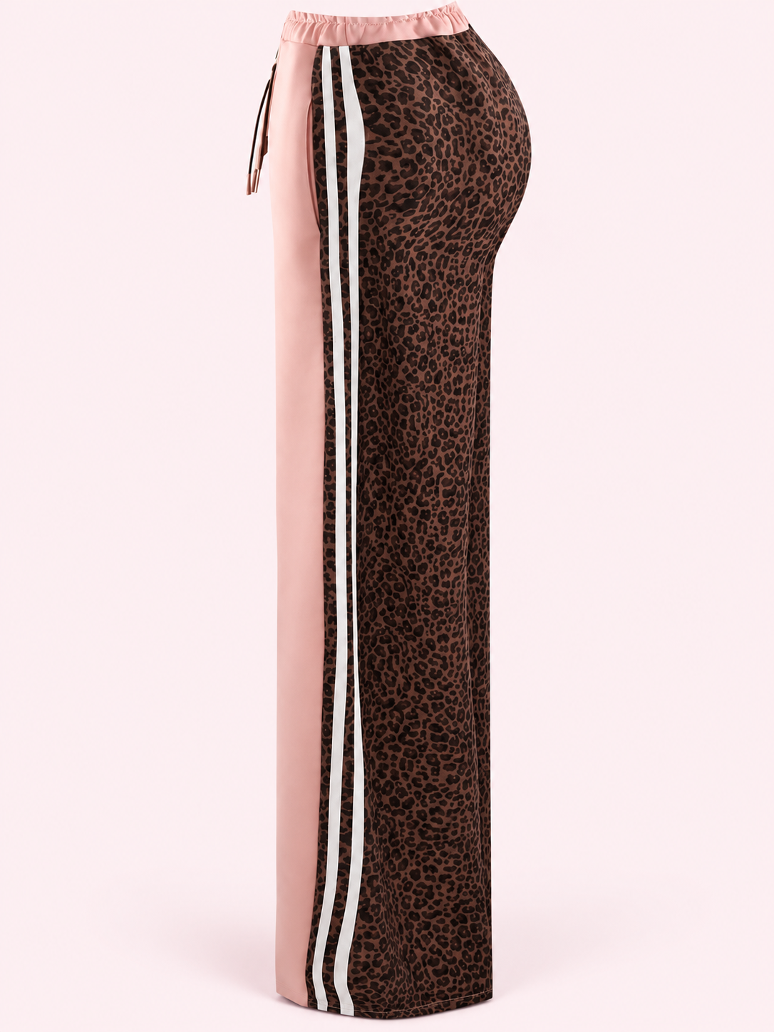 Dusky Pink Half Leopard Print Jogger with Stripe