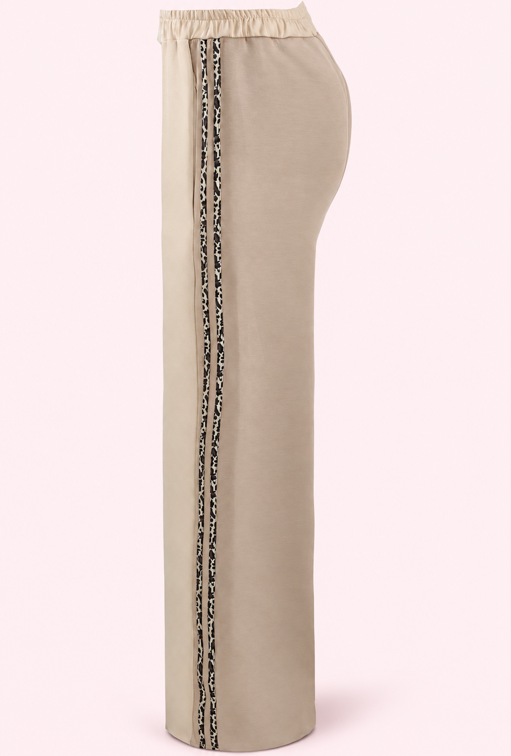 Beige Side Leopard Striped Pannel Joggers