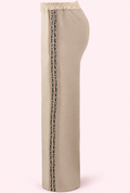 Beige Side Leopard Striped Pannel Joggers