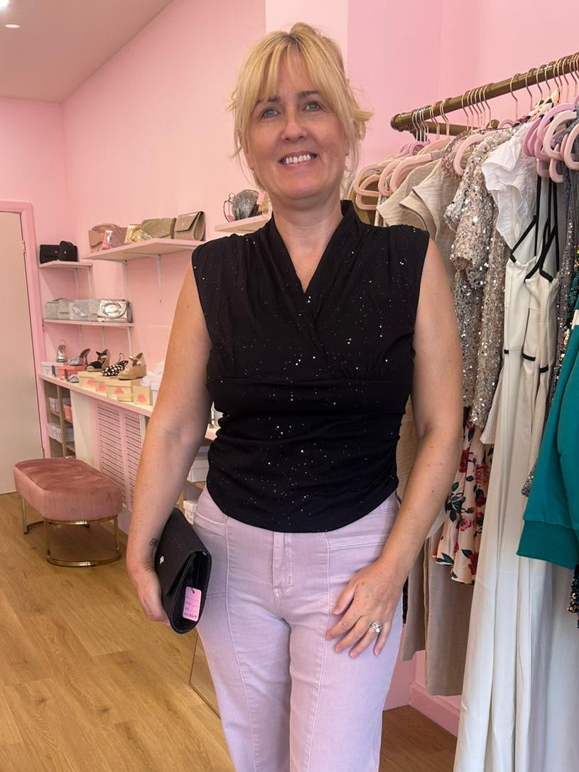 V Neck Sequin Sleeveless Top