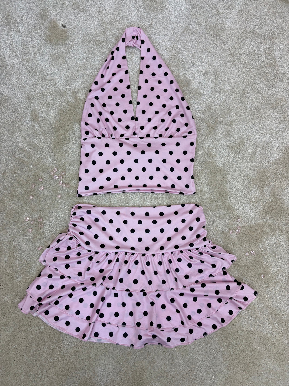 Polka Dot Crop Top & Frill Detail Skorts Co-ord