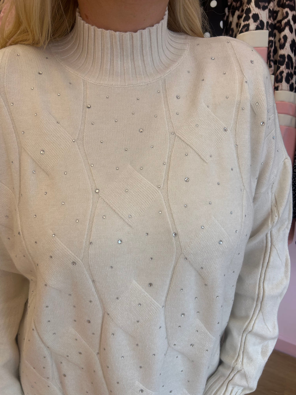 Cream Cable Knit Embellished Jumper