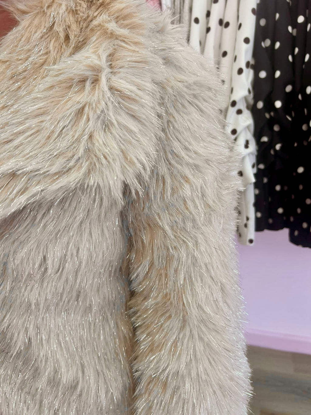 Beige Faux Fur Glittery Coat
