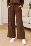 Chocolate Brown Sequin Side Wide Leg Trouser