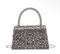 Champagne Leopard Print Trapezoid Single Side Diamante Bag