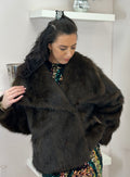Brown Oversized Lapel Faux Fur Jacket